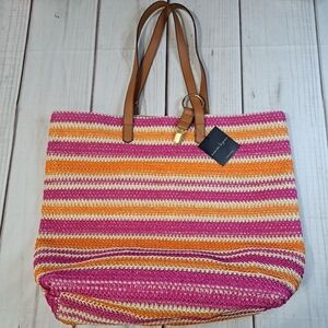 Nanette Lepore Striped Pink and Orange Tote Bag